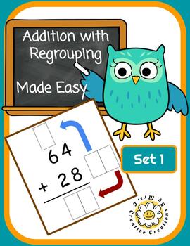 Preview of Addition With Regrouping Made Easy / 8 Math Worksheets / Set 1