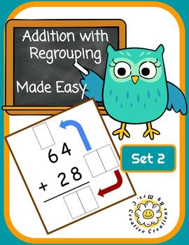 Preview of Addition With Regrouping Made Easy / 8 Math Worksheets / Set 2