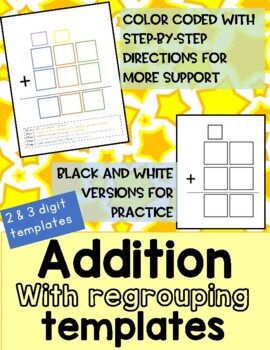 Preview of Differentiated Addition with Regrouping Templates- 2/3 Digits [Print/Digital]