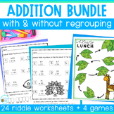 Math Riddles Worksheets for 2 & 3 Digit Addition and 2 & 3