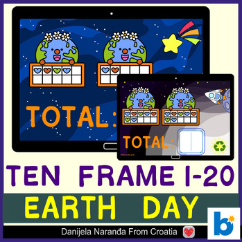 Preview of Addition with Ten Frames Up To 20 | Earth Day MATH Bundle Boom ™ Cards