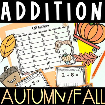 Preview of Autumn Fall Addition with a number line Task Cards Kindergarten