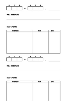 Preview of Addition with place value, number line and base 10 blocks