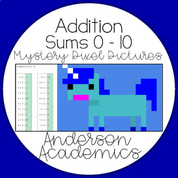 Preview of Addition within 10 Math Pixel Puzzle (Unicorn)