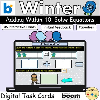 Preview of Addition within 10 Mittens Winter Clothes BOOM Cards™ Digital