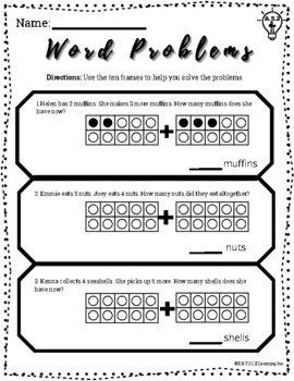 Addition within 10 Word Problems Ten Frames Freebie by ENTICE Learning Inc