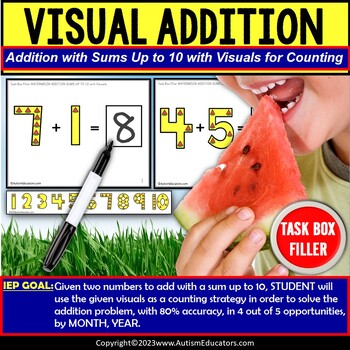 Preview of Addition within 10 with Visual Counting Strategy | Task Box Filler for Autism