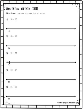 addition within 100 on open number line by newenglandteacher tpt