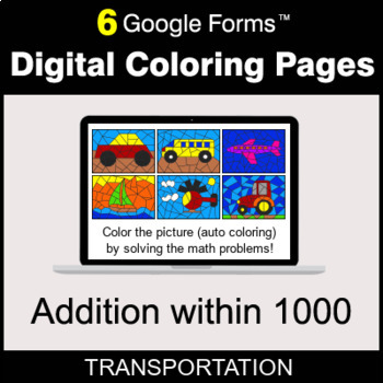 Preview of Addition within 1000 - Digital Coloring Pages | Google Forms