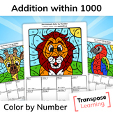 Addition within 1000 | Zoo Animals Color by Number | Math Coloring Pages