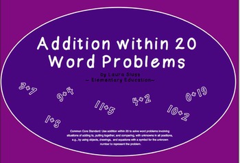 Preview of Addition within 20 - Word Problems - INTERACTIVE Smartboard Lessons