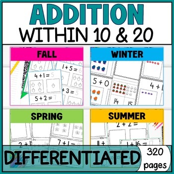 Preview of Addition within 20 Worksheets - Differentiated Adding Pictures - Adapted Math