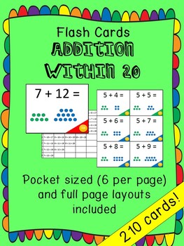 Preview of Math flash cards - addition within 20