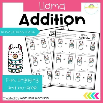 Preview of Addition within 20 worksheets for Pre-K and Kindergarten Llama Theme Animals