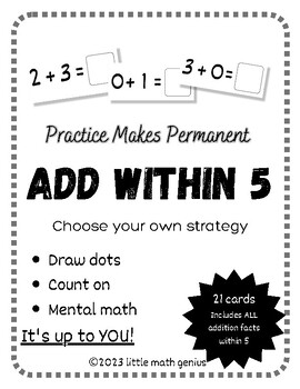 Preview of Addition within 5 Fluency Cards + 21 Flashcards + ALL AGES + All Sums to Five