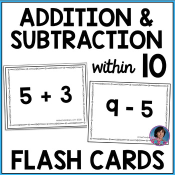 Preview of Addition & Subtraction within (to) 10 Flashcards: Kindergarten & 1st Grade Math