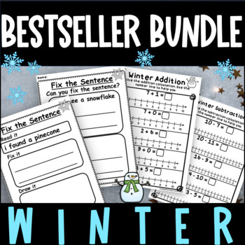 Preview of Winter Math Literacy Addition Subtraction with Number Line Sentence Structure