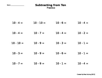Preview of Addition/Subtraction - Making Tens (self-generating worksheet)