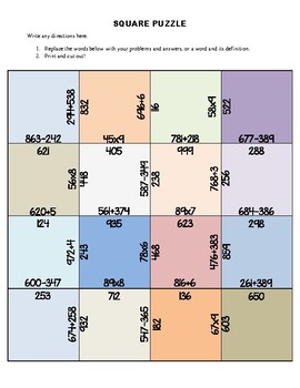 Preview of Additions - Subtractions - Multiplications - Divisions - Square Puzzle