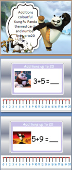 Preview of Additions and Subtractions Kung Fu Panda themed cards-2 power points (42 slides)