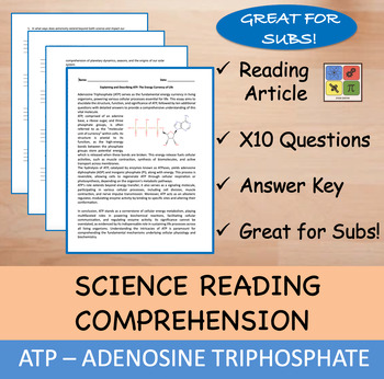 Preview of Adenosine Triphosphate (ATP) - Reading Passage and x 10 Questions (EDITABLE)
