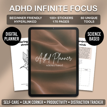 Preview of Adhd Science Based Planner Hyperlinked | Adhd Planner | Self Care Workbook