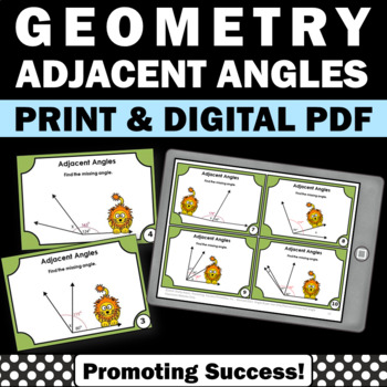 Preview of Adjacent Angles Types of Angles Find the Missing Angle Geometry Task Cards 7th