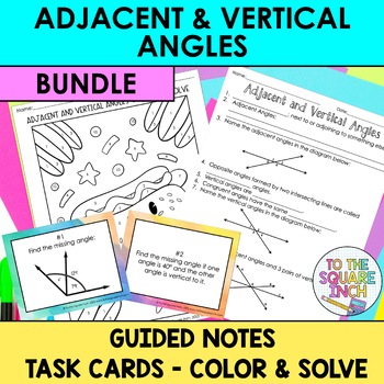 Preview of Adjacent and Vertical Angles Notes & Activities | Digital Notes | Task Cards