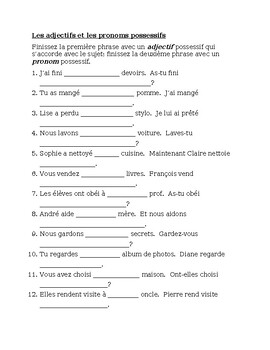 Adjectifs et pronoms possessifs (Possessives in French) Worksheet 3