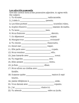 Adjectifs possessifs (French Possessive Adjectives) Worksheet 3 by ...