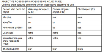 Preview of Adjectifs possessifs for FSL
