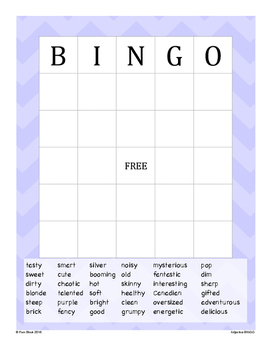Adjective Game - BINGO {Differentiated} by The Differentiation Shop