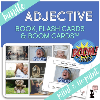 Preview of Adjective Book, Flash Cards, & Boom Cards™ BUNDLE | Adjectives Print & No Print