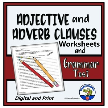 Preview of Adjective Clauses and Adverb Clauses Test - Easel Activity and Assessment