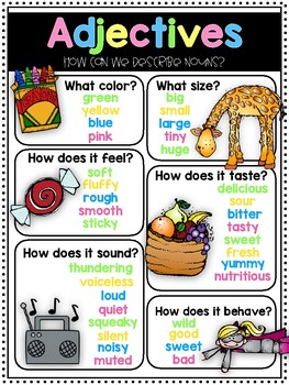 Adjective Chart Teaching Resources Tpt