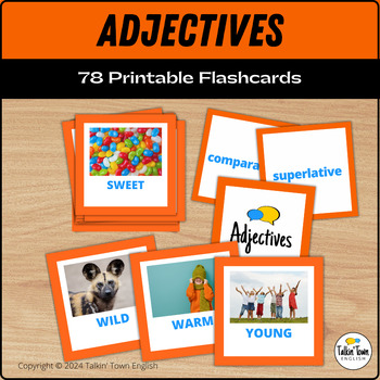 Preview of Adjective Flashcards PDF Printable Deck of 78 Photo Adjectives Cards ESL Grammar