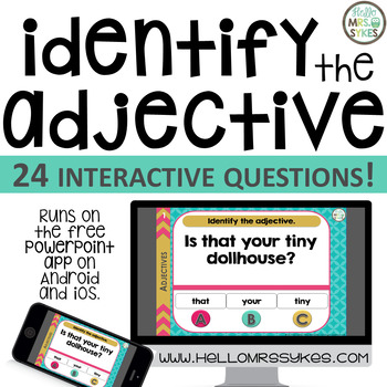 Preview of Adjective Game ~ Interactive PPT game with 24 questions, grades 2-4