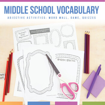 Preview of Middle School Vocabulary Words & Activities | TEN Adjectives & Activities