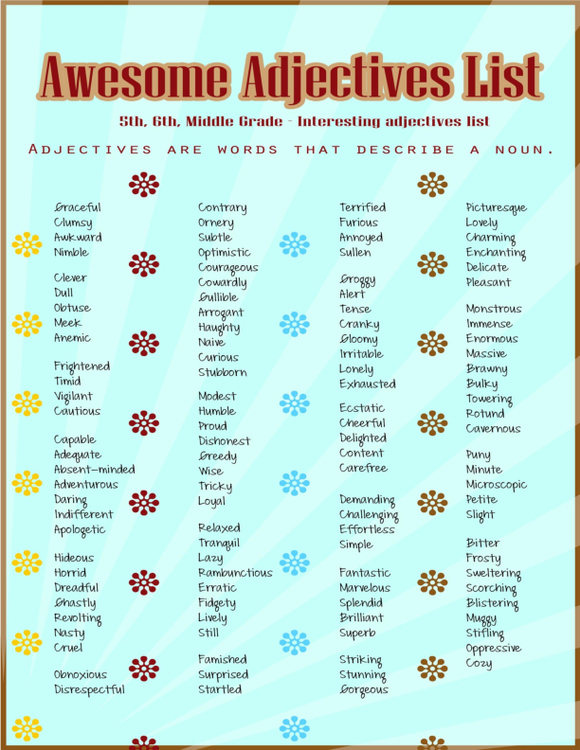 5th Grade Adjective List