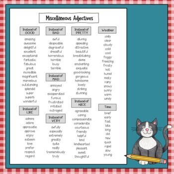 Adjective Lists for Writers by Elizabeth Vlach | TpT