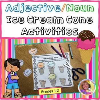 Preview of Adjective Noun Ice Cream Cone Activities  Primary Grades  #Digitallearning
