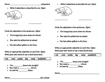 Preview of Adjective Pack--pretest/ worksheets/activities--post test