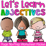 Adjectives Printable Worksheet Pack - Kindergarten First Second Grade