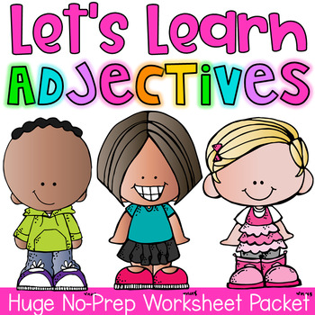 Preview of Adjectives Printable Worksheet Pack - Kindergarten First Second Grade