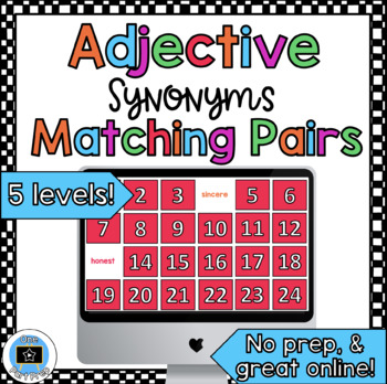 Preview of Adjective Synonyms Word Pairs Matching Pairs Memory Game - Digital Online ESL