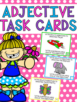 Preview of Adjective Task Cards - Brainstorming and Sentence Writing