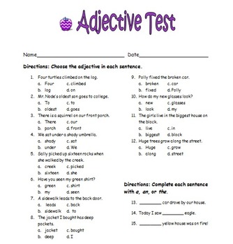 Preview of Adjective Test