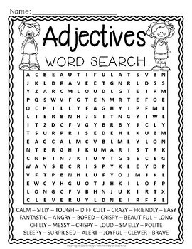 adjective word search two word searches included a fun adjective