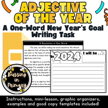 Preview of Adjective / Word of the Year: New Year's Goal Writing Activity (Google Slides)