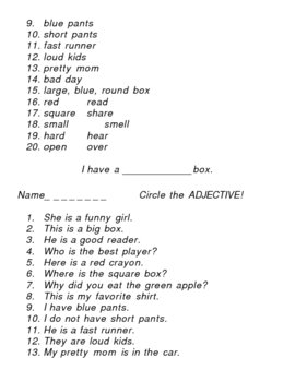 Preview of Adjective Work Sheets